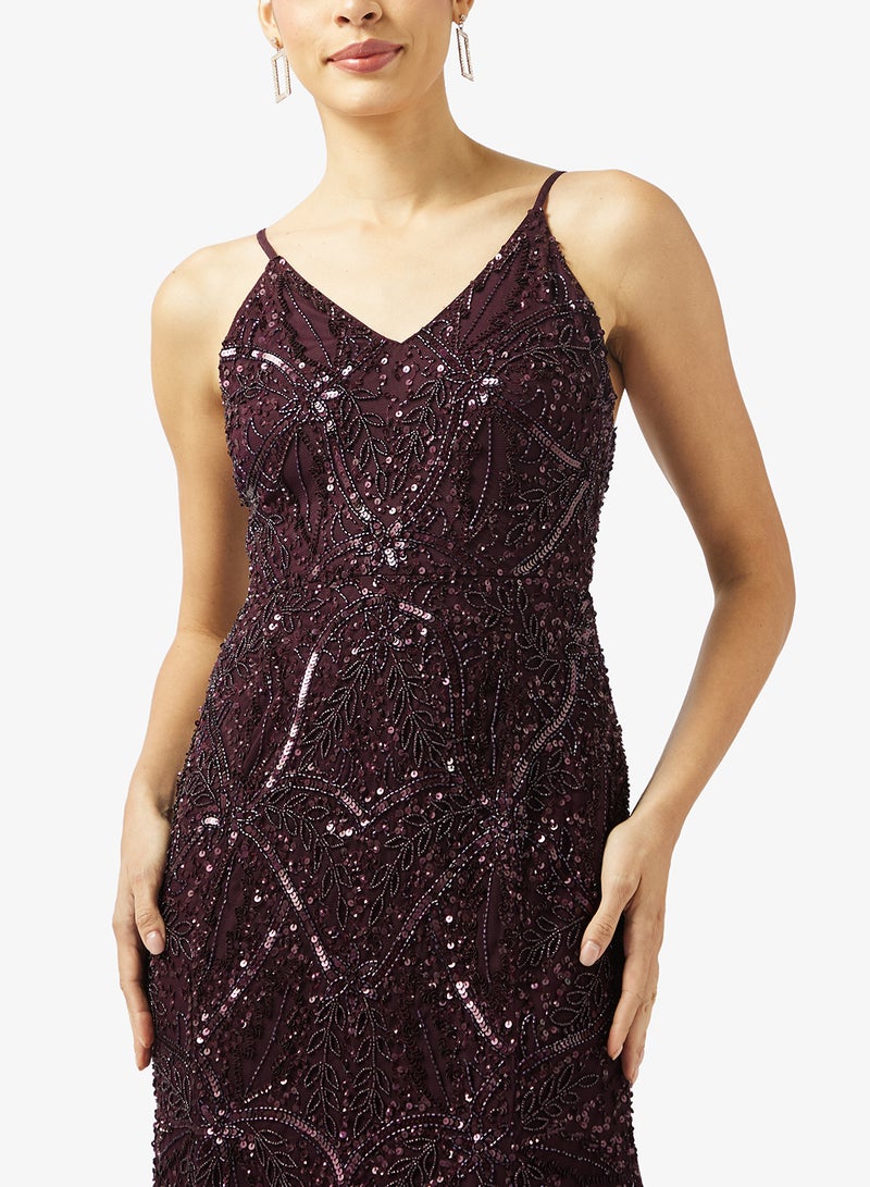 بيوت فستان ماكسي مزين بياقة على شكل حرف - Image 3